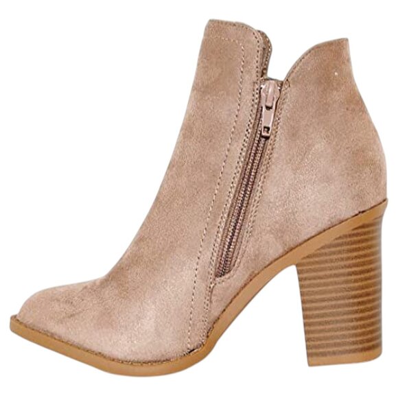 Stacked Chunky Heel Booties Taupe Elevated Suede Ankle Boots | Soft. Neutral - Picture 3 of 5